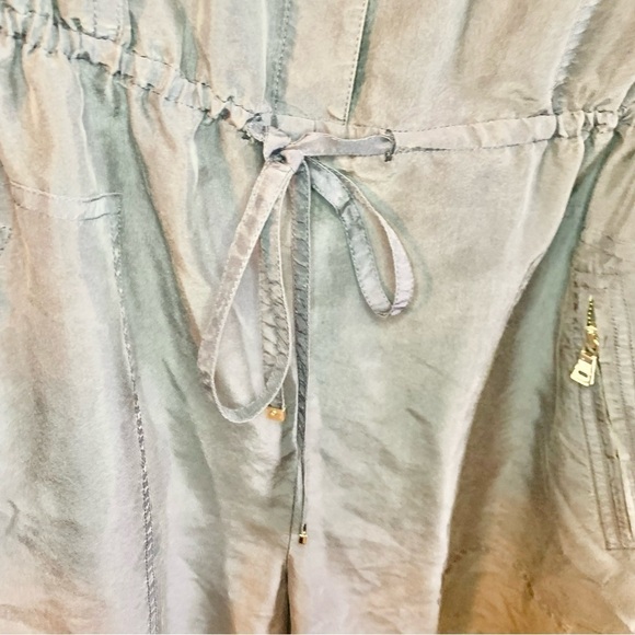 Per Se 100% Silk Romper Size 10 Carlisle Blue Grey Snap Pocket Drawstring Ties - Picture 9 of 16